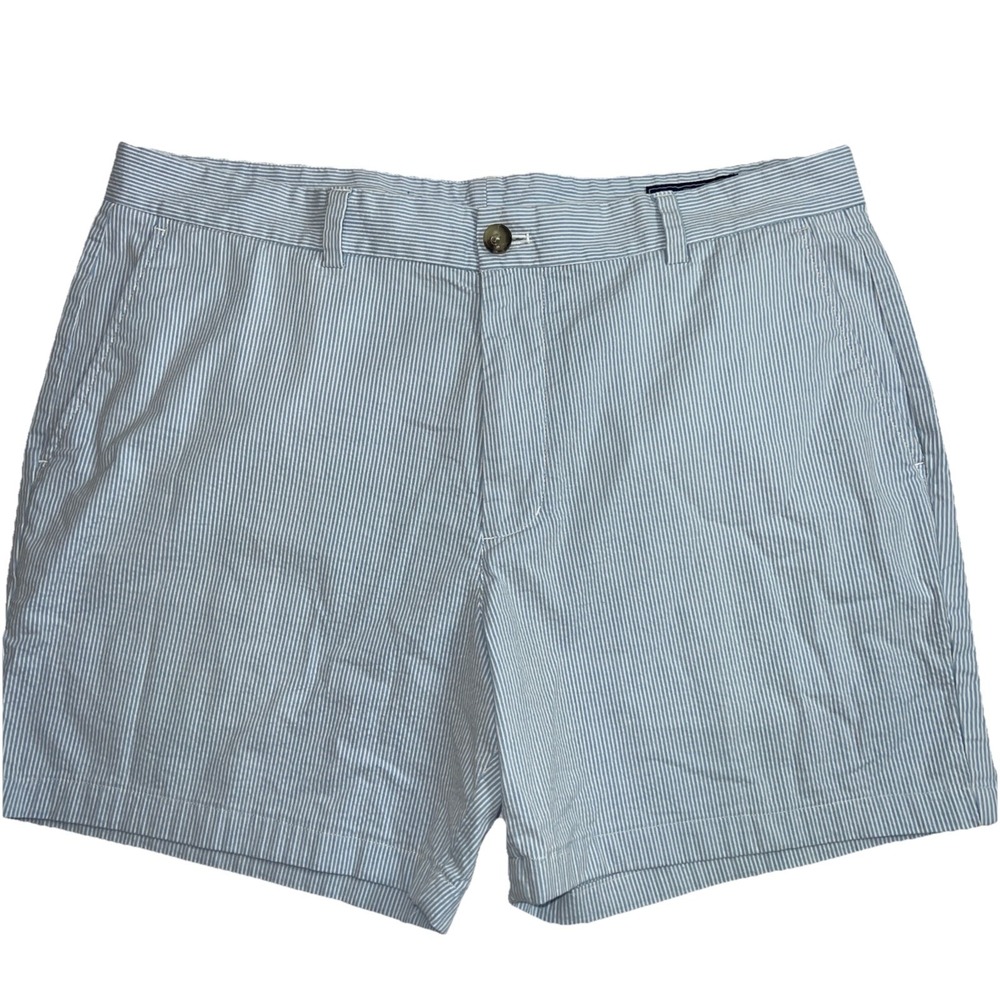 Vineyard Vines Men's 36 Seersucker Breaker Shorts Whale Striped Flat Chino